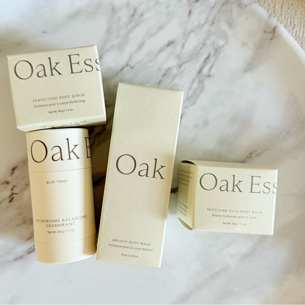 Oak Essentials Travel Size Bundle Body Wash Deodorant Scrub Moisture Rich